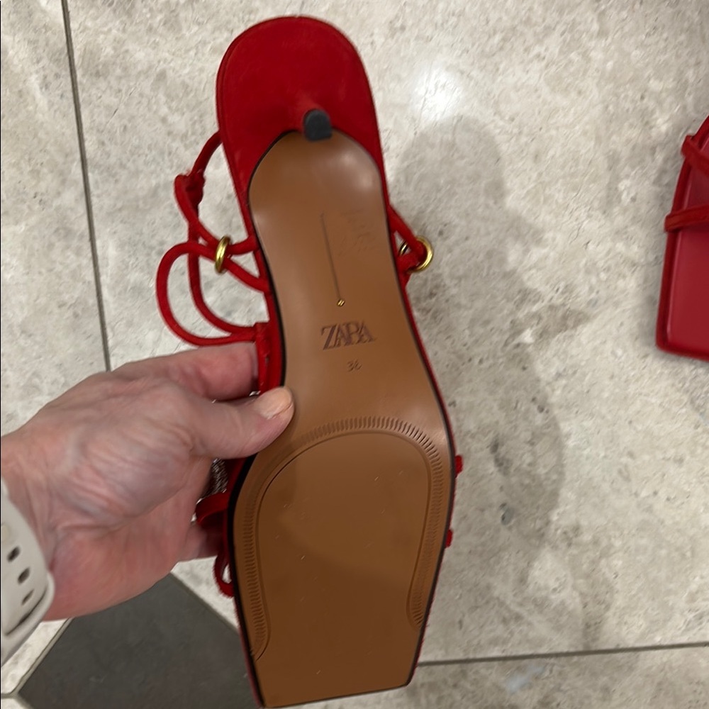 Brand New Zara Suede Red Strappy Heels size 7 - Picture 5 of 6